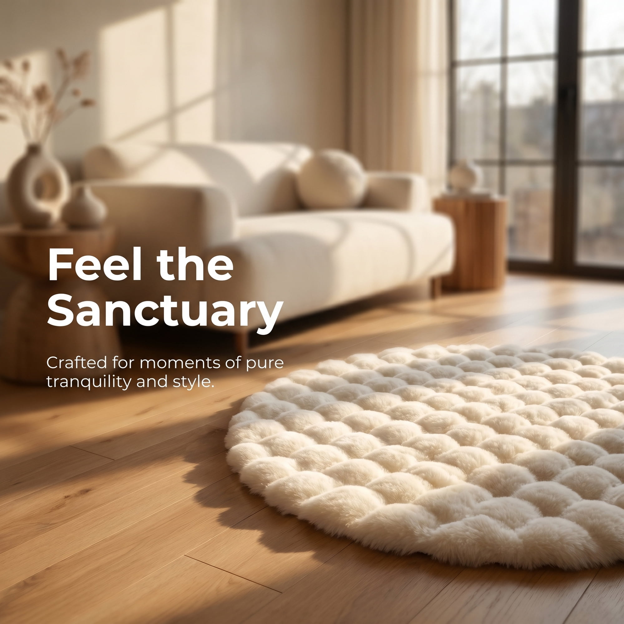 Unique Bargains Modern Geometric Round Area Rug Soft Shaggy Circle Carpet 24" x 24" Beige