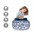thumbnail image 2 of Navy Blue Storage Toy Bag Chair, Traditional Ikat Pattern Retro Style Composition Damask Inspired, Stuffed Animal Organizer Washable Bag, Small Size, Blue White, by Ambesonne, 2 of 3