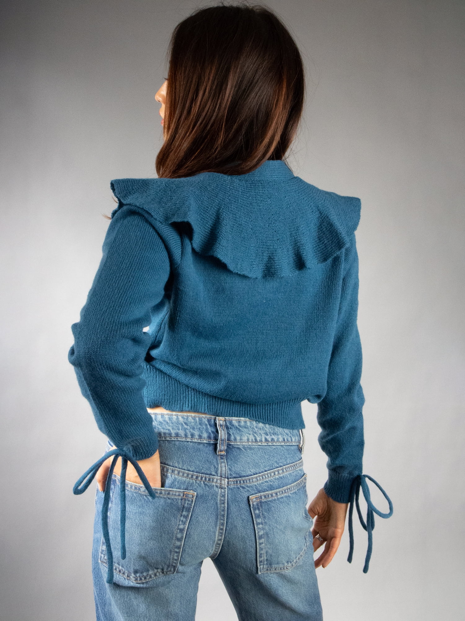 DARING DIVA Women's Stylish Lightweight Flouncy Tie Cardigan M Dark Teal
