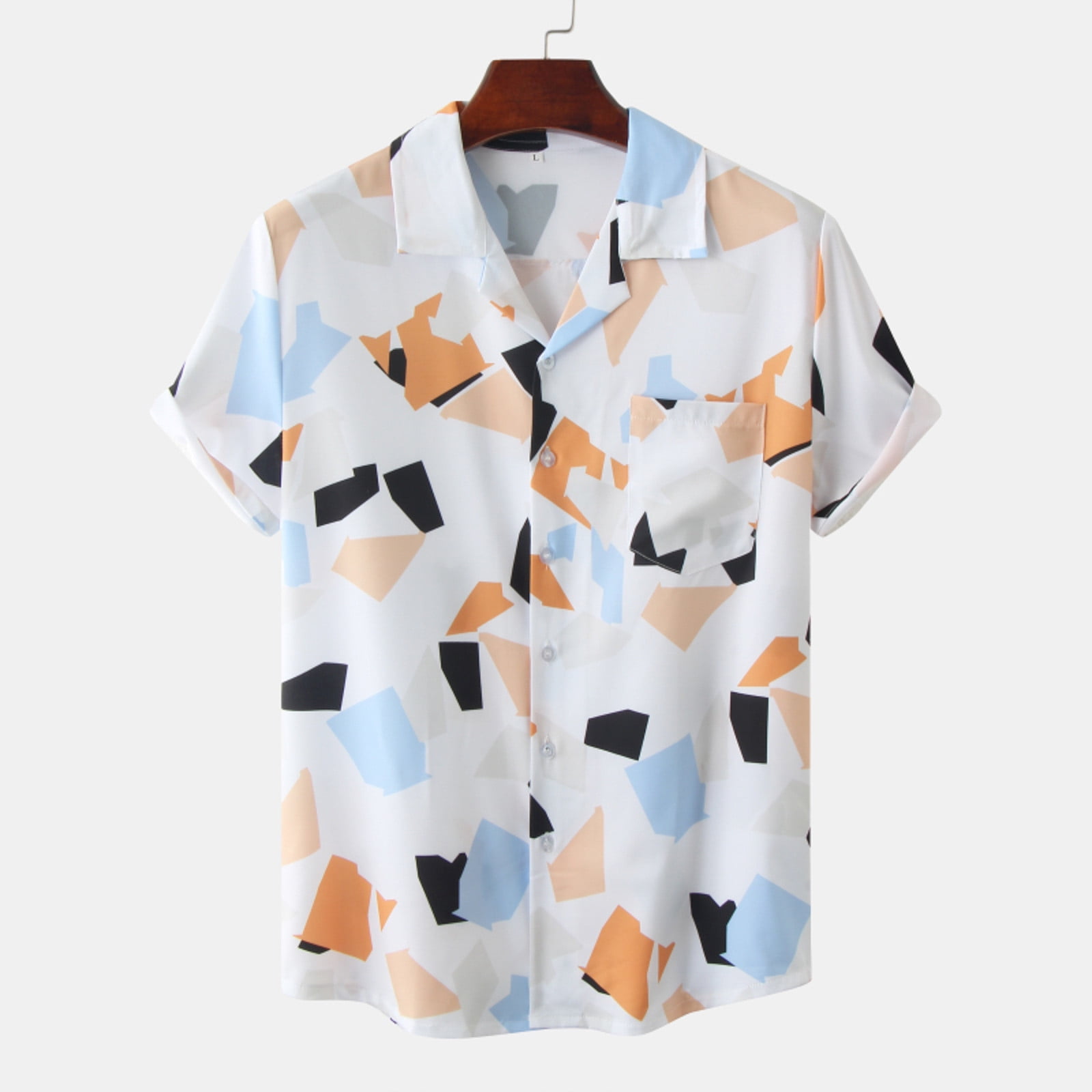 CBGELRT Mens Shirts Casual Fishing Shirts for Men Casual Men's Loose Lapel  Geometric Print Long Sleeve Button Port Style Floral Shirt Beach Hawaiianss