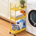 thumbnail image 4 of KINGRACK Slim Storage Cart,3-Tier Metal Utility Rolling Cart with Wheels, Slide Out Storage Cart, Art Craft Storage Organizer Cart for Livingroom Bathroom Bedroom Office Narrow Place Yellow, 4 of 8