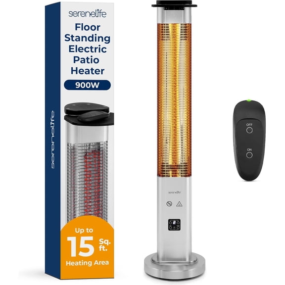 Outoor Electric Patio Heater - 900W Infrare Heater with Remote, Aluminum Reflector, Waterproof esign, IP65 Approve, Quiet Operation, Staning Porch Heater for Patio & Backyar