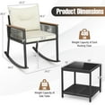 thumbnail image 3 of Gymax 3 PCS Patio Rocking Bistro Set Outside Wicker Rockers w/ 2-Tier Tempered Glass Coffee Table, 3 of 10