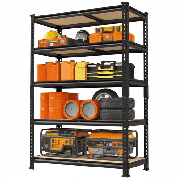 72" H Heavy Duty 5-Tier Garage Shelving Unit, 1500 LBS Capacity