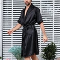 thumbnail image 3 of Defitshape Men's Short Sleeves Summer Satin Kimono Robe Silk Bathrobe Pockets Nightgown Robes Black US L (Tag3XL), 3 of 5