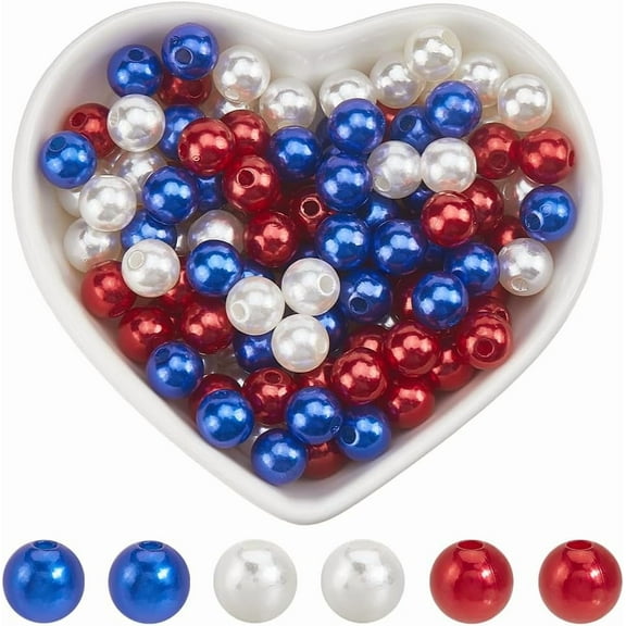 600Pcs Beads Red White and Blue Pearl Beads 8mm Small Holiday Patriotic Acrylic Round 4th of July Beads for Jewelry Making Earring Bracelet Necklace DIY Crafts Festive Decors Colorful