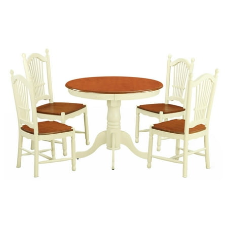 White Round Kitchen Table And Chairs East West Furniture Antique 5 Piece Pedestal Round Dining Table Set with Dover Wooden Seat Chairs ()