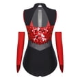 thumbnail image 6 of iiniim Women Sparkle Latin Jazz Dance Outfit Sleeveless Gymnastics Leotard with Gloves Sequins Dance Clothes Red M, 6 of 7
