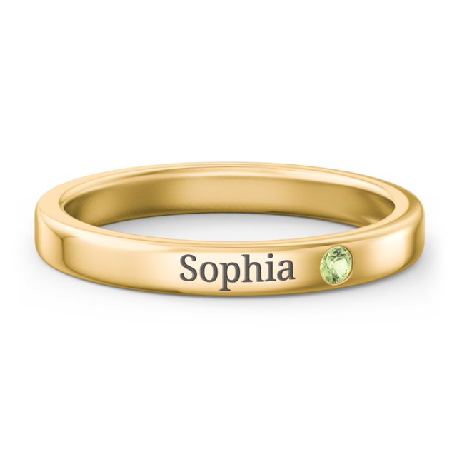 Bague Empilable avec Pierre de Naissance et Gravure - Péridot (Août)