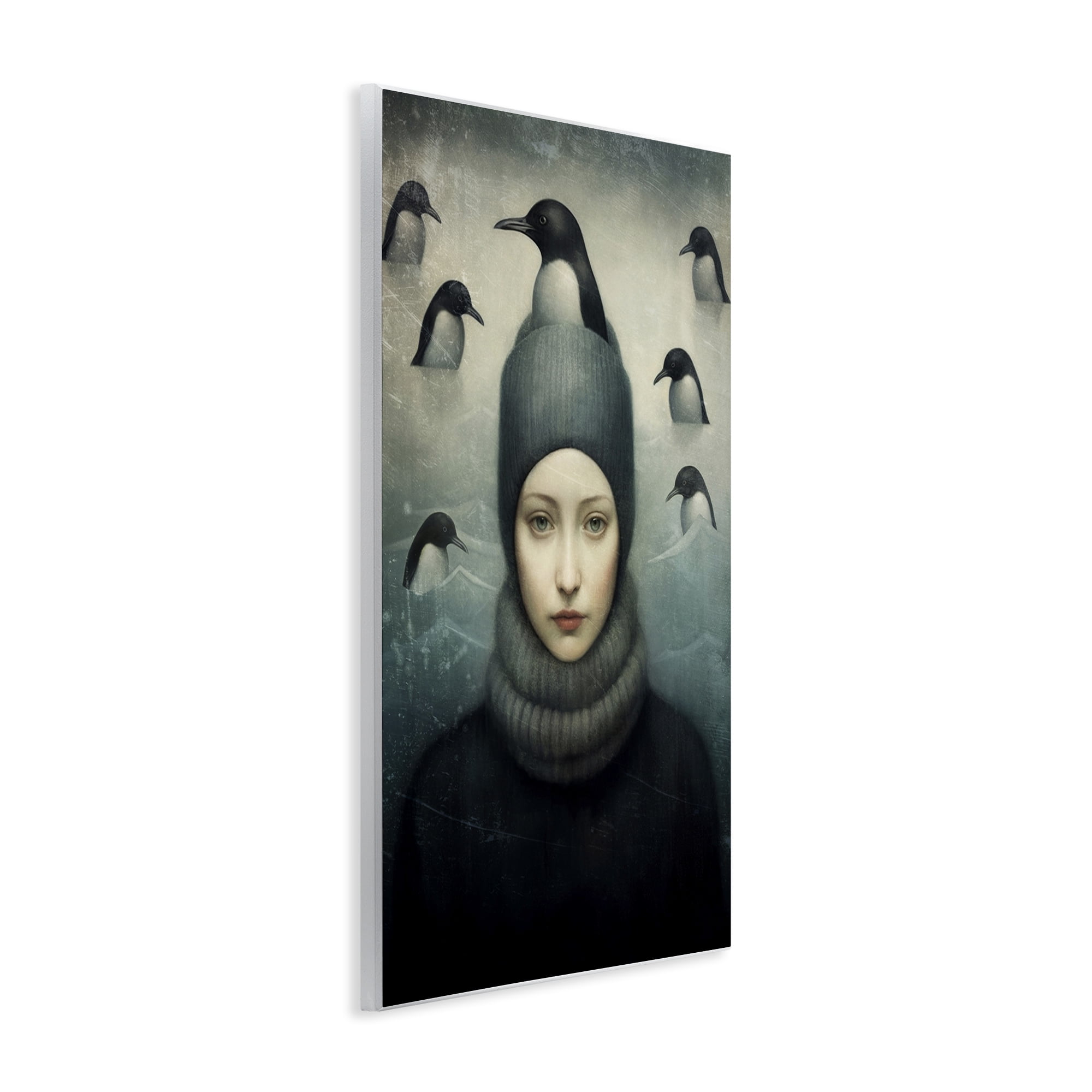 Stupell Industries Peeking Penguins & Woman People Painting Unframed Art Print Wall Art, 10 x 15