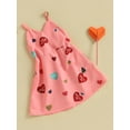 thumbnail image 3 of Kids Girls Summer Sling Dress Little Girls Sleeveless Pleated Spaghetti Straps Loose Dress Casual Heart Print One Piece Dress for Beach Party 3-7T, 3 of 8