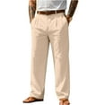 thumbnail image 3 of Men's Lightweight Dress Pants Cotton Linen Casual Summer Beach Wedding Trousers Event Slacks Occasion Bottoms, Khaki XXL, 3 of 5