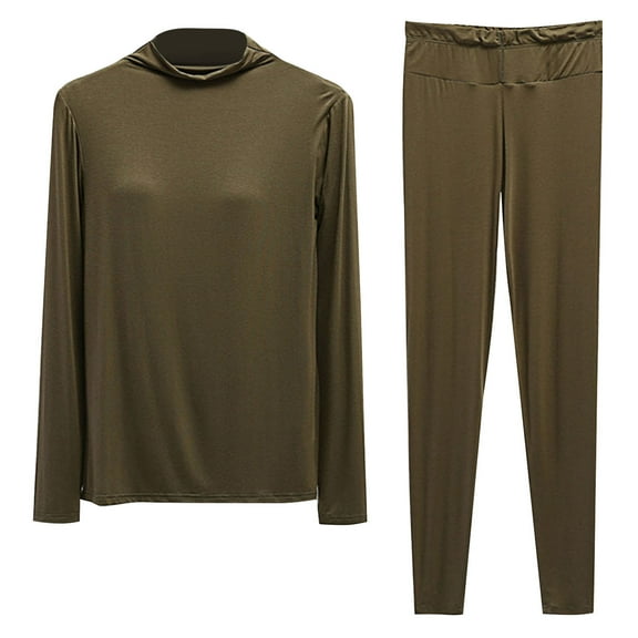 Pjs for Women Pajama Sets for Women Cozy Pajamas for Women Soft Women Solid Color Half Turtleneck Padded Pajamas with Cups Long Sleeves and Trousers Two Piece Home Pajamas Sets