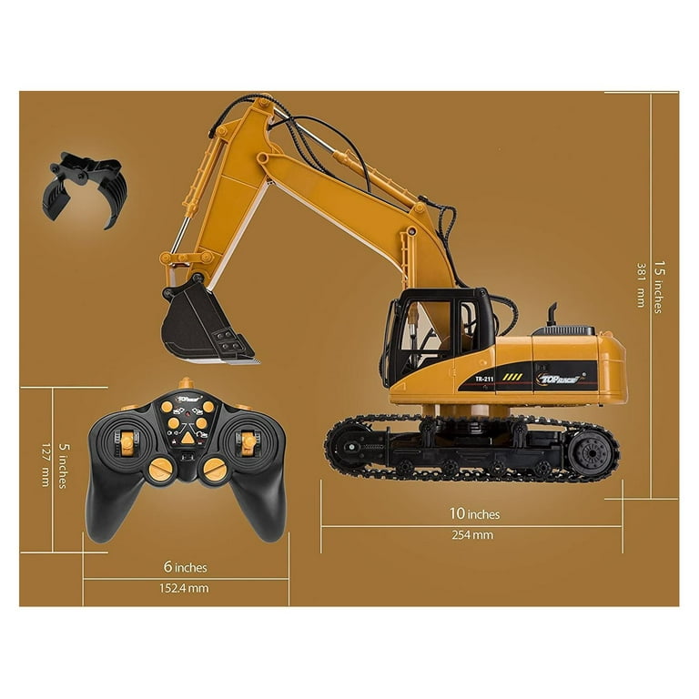 Top Race 15 Channel Full Functional Remote Control Excavator Construction Tractor Excavator Toy with 2.4ghz Transmitter 2 in 1