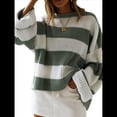 thumbnail image 2 of Suéter de Punto A Rayas para Mujer, Cuello Redondo, Otoño-Invierno, Larga, Bloque de Color Verde L, 2 of 10