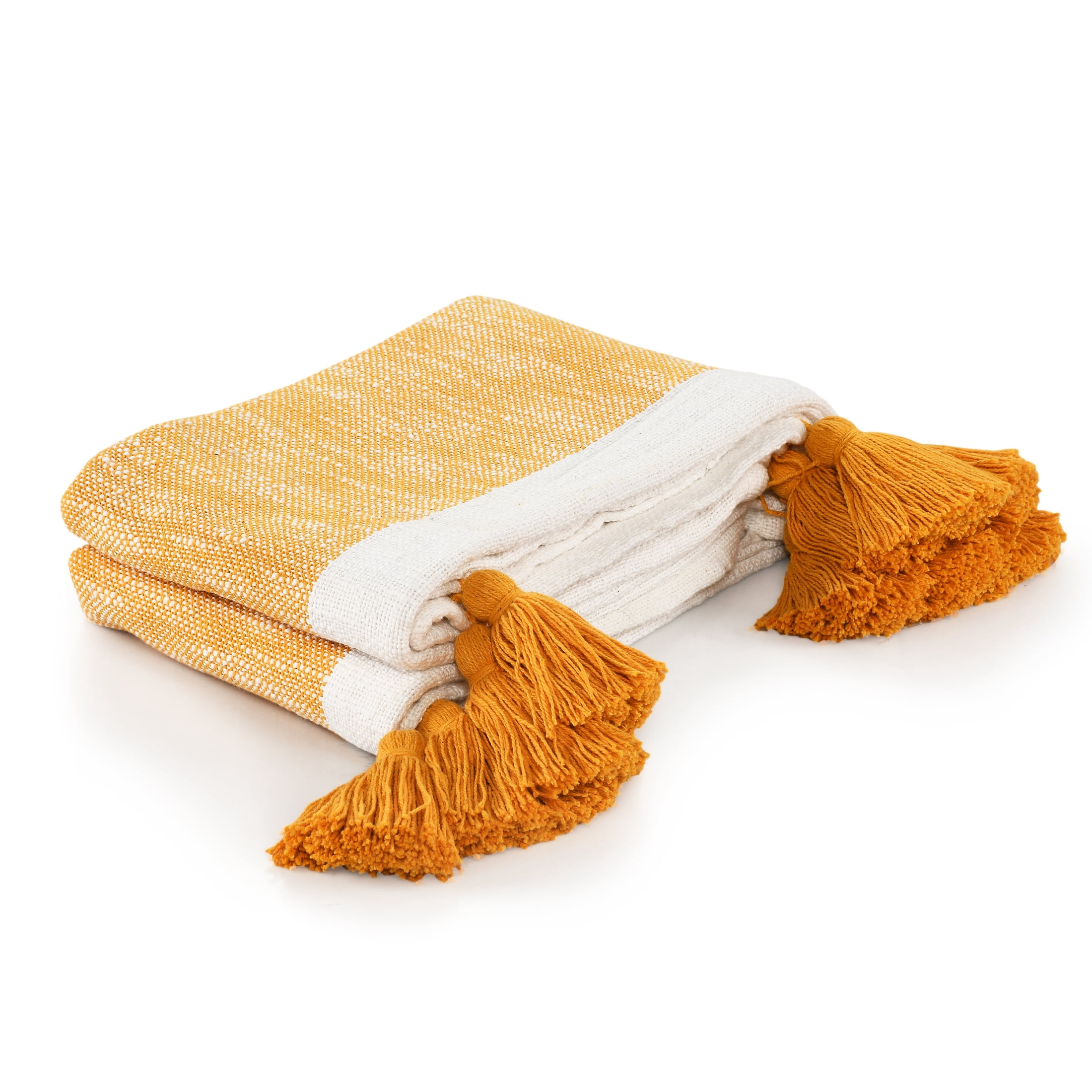 Ox Bay Yellow Coastal Striped Adult Cotton Throw Blanket, 50" x 60"