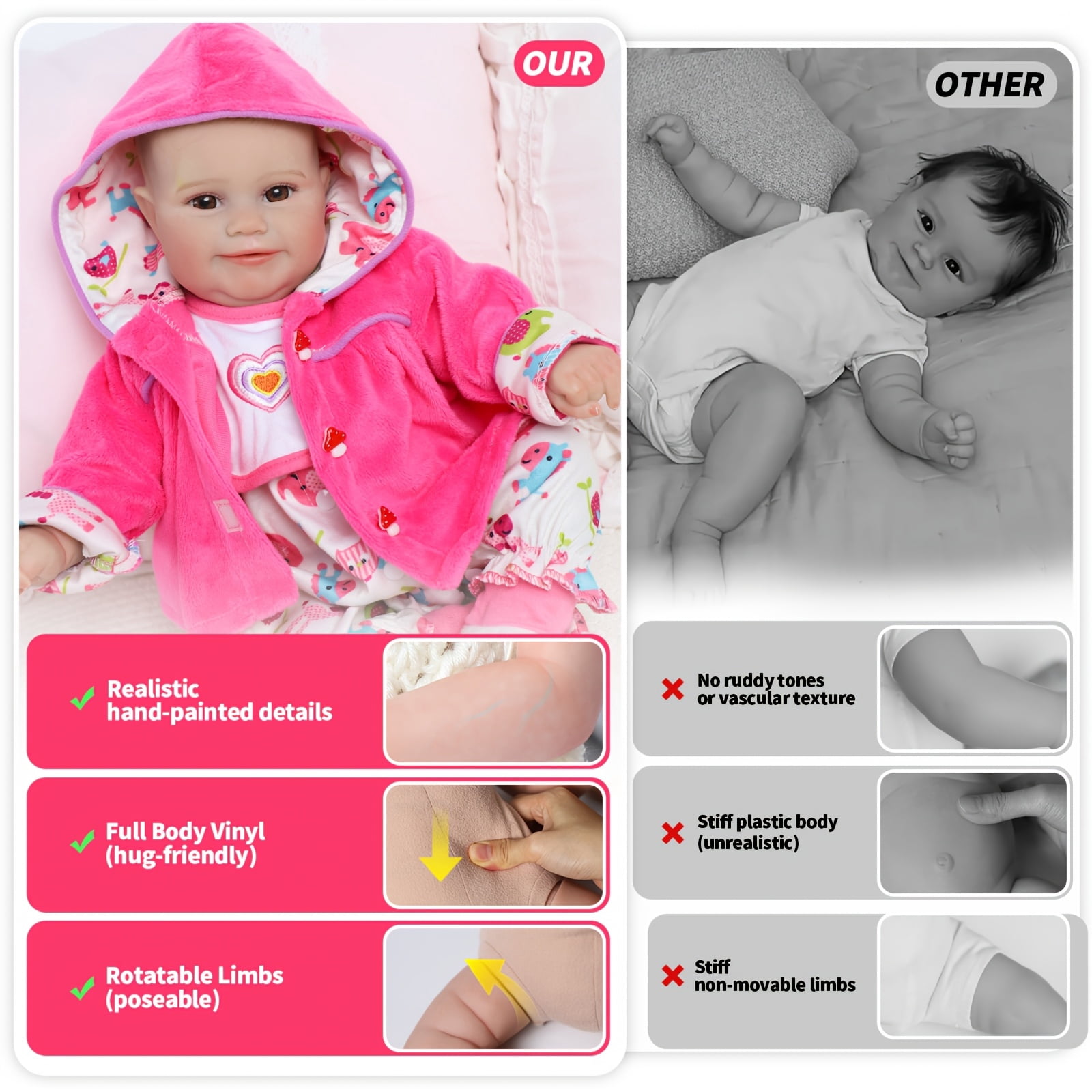 20 Inch Reborn Baby Doll Sunny, Cute Soft Vinyl Realistic Baby Doll, Poseable Smiling Newborn Doll, Perfect Gift For Kids Age 3+ Christmas Gift