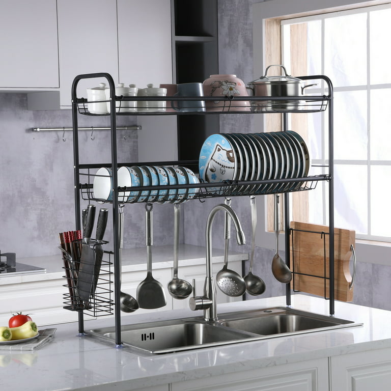Over the Sink Dish Drying Rack - 1Easylife Adjustable 2-Tier Large Dish  Dryer Rack 