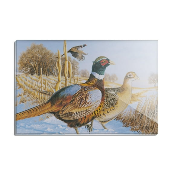 Pheasants in the Snowy Farm Field Rectangle Acrylic Fridge Refrigerator Magnet