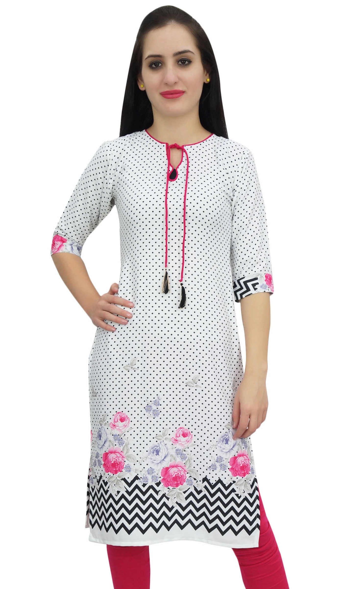 Bimba Women's White Moss Georgette Kurti Summer Wear Printed Tunic