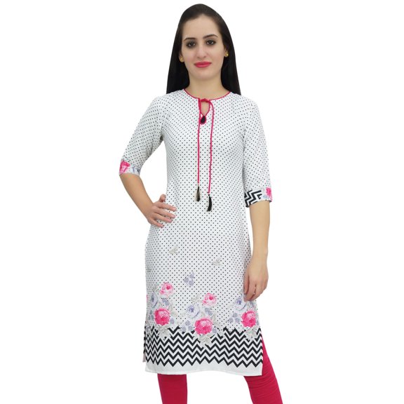 Bimba Women's White Moss Georgette Kurti Summer Wear Printed Tunic Kurta-26
