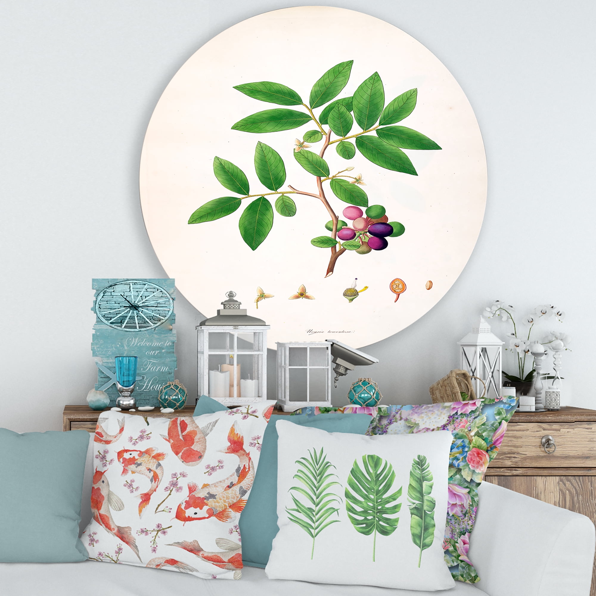 Designart 'Ancient London Plants XI' Farmhouse Circle Metal Wall Art 36x36 - Disc of 36