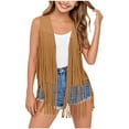 thumbnail image 2 of Gamivast Girls Fashion Fringe Vest 70S Hippie Costume Sleeveless Clothes Solid Color Western Faux Suede Tassel Leather Outerwear Brown 6-8 Camiseta De Para Niños, 2 of 5