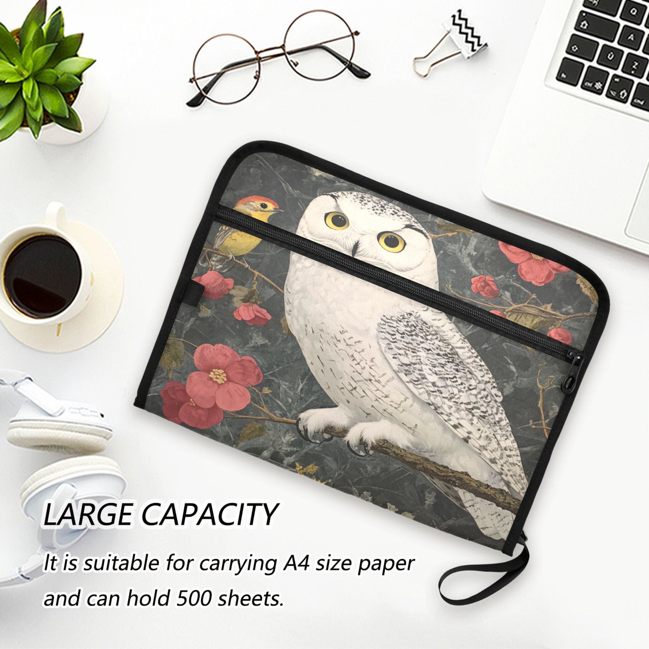 WOBOGO Snowy Owl Expanding File Folder Letter Size Accordion Filing Organizer 13 Pocket Separate Organ Pocket