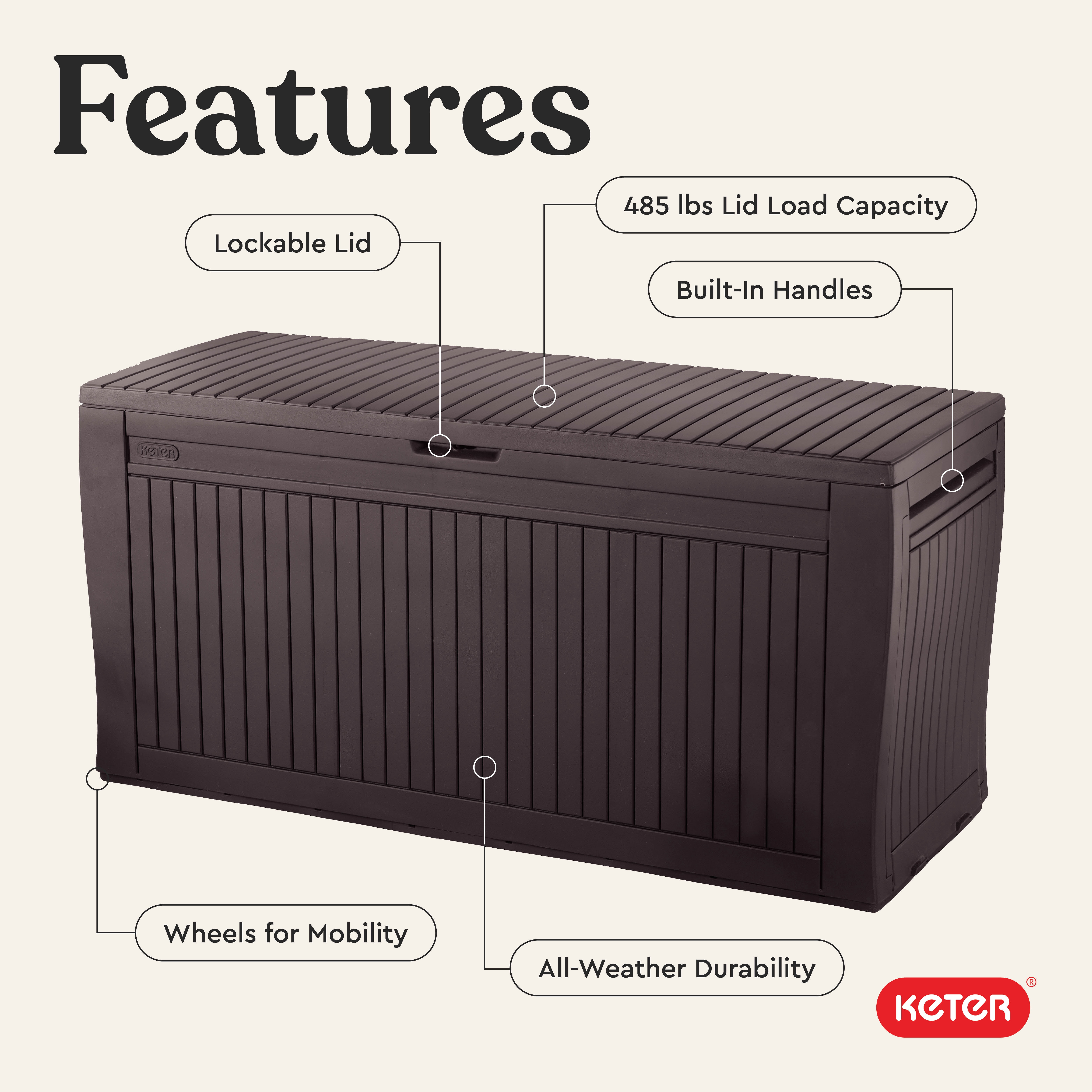 Keter, Outdoor Deck Box, 71 Gallon, Resin Waterproof Storage