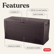 Keter Comfy 71 Gallon Durable Resin Outdoor Deck Box Storage Organization, Espresso Brown