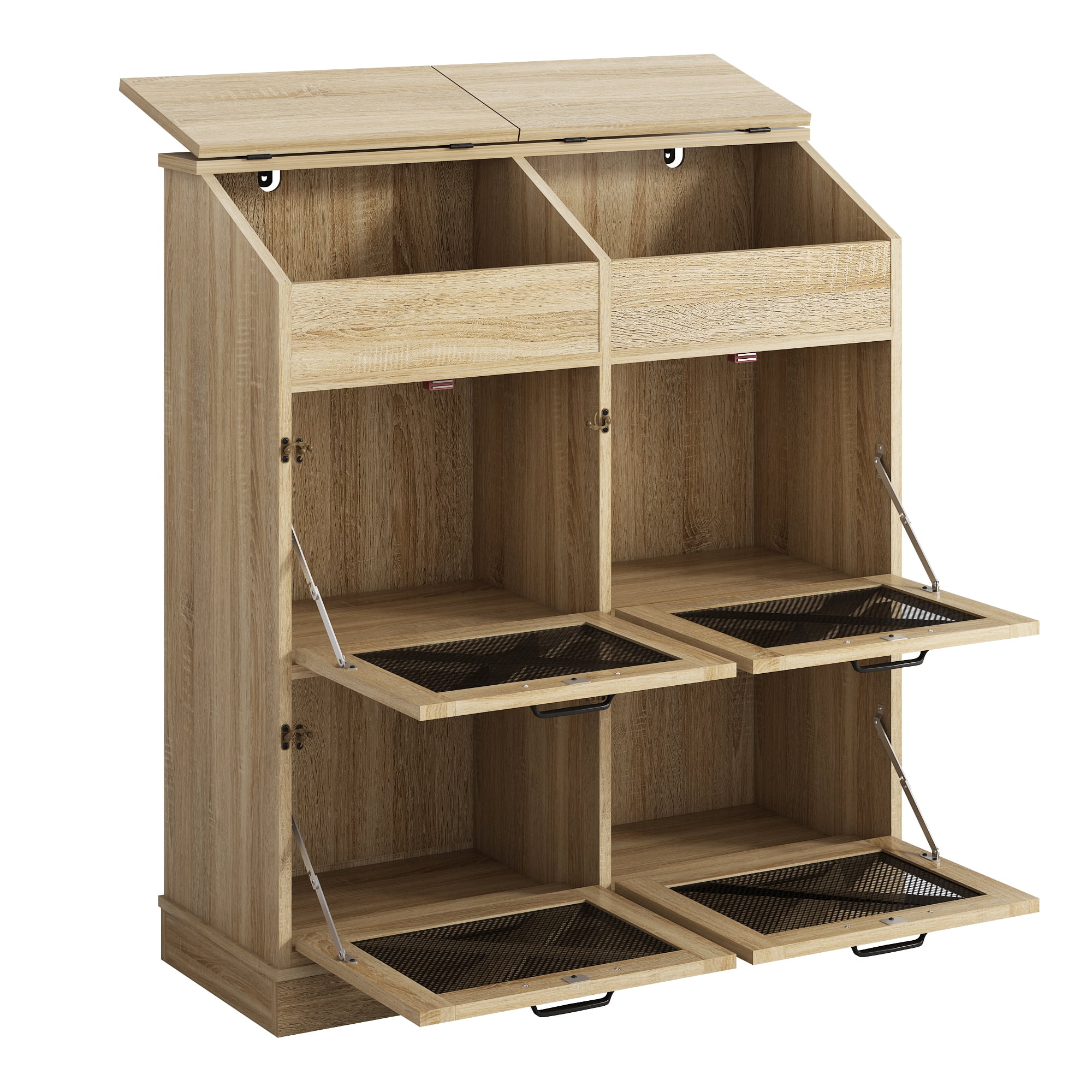 ChVans Large Potato Storage Wood Bin, Wooden Bread Storage Bins, Decorative Potato and Onion Storage Bin with 4 Doors, Potato Bin with Grocery Section, Wooden Vegetable Storage Box with Lid