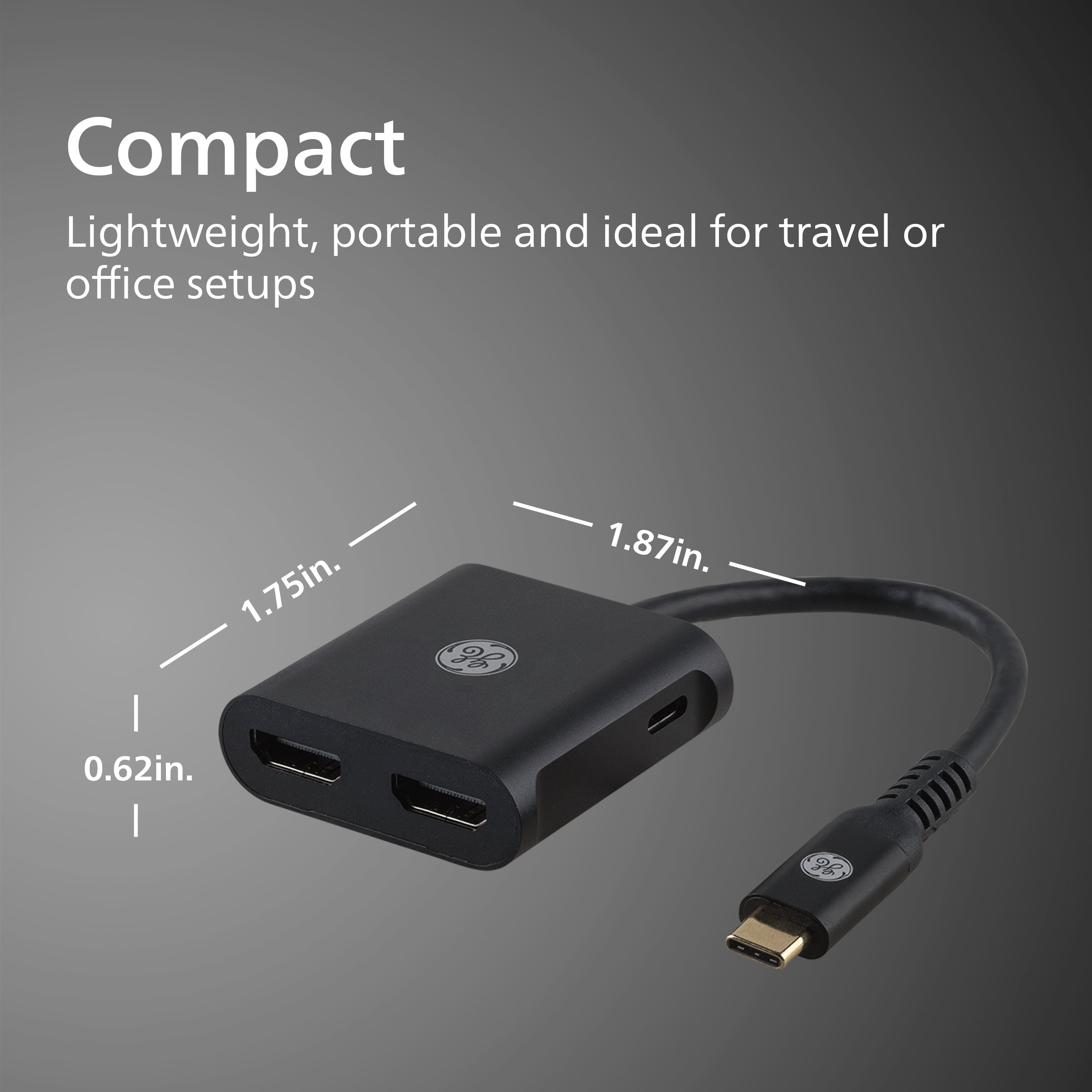 GE USB-C To Dual HDMI Adapter, Black, 81661