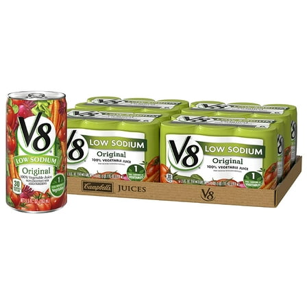 V8 Low Sodium Original 100% Vegetable Juice, 5.5 oz. can (4 packs of 6, total of 24)