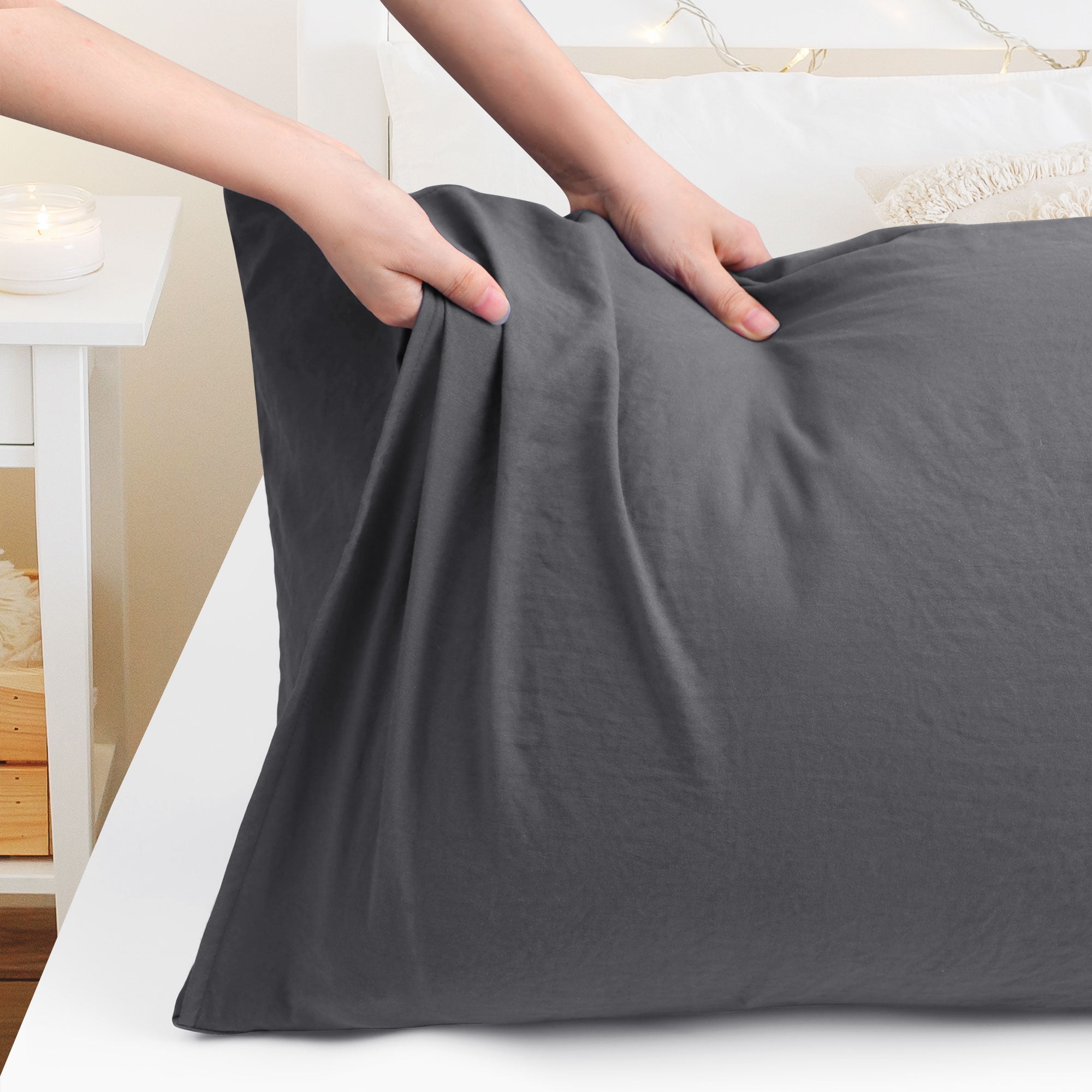 Unique Bargains Envelope Closure Washed Microfiber Body Pillowcases Dark Gray 20"x48"