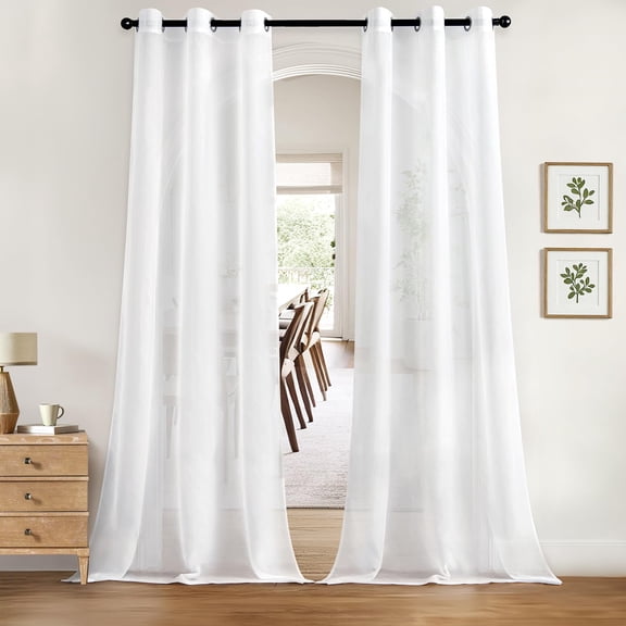 Solid Color Sheer Curtains 2 Panels Set - Elegant Lightweight Grommet Light Filtering Window Voile Panels for Bedroom Living Room, White