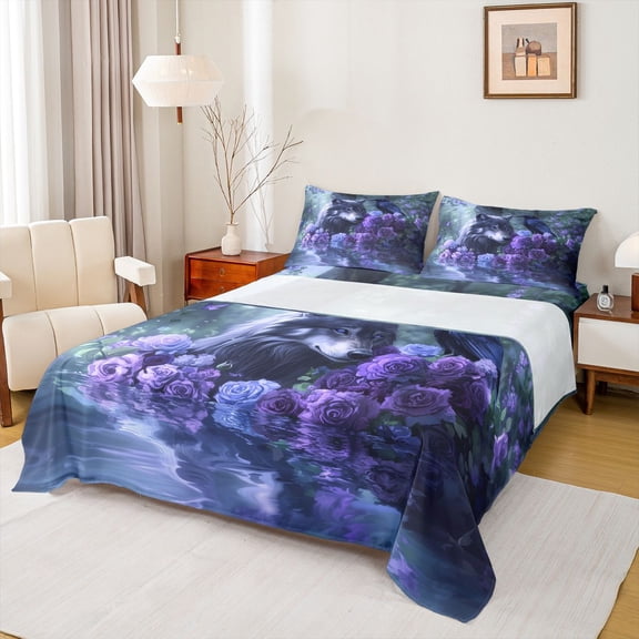 Castle Fairy Safari Wolf Crow Twin Sheet Sets for Boys Girls,Floral Rose Butterfly Bedding