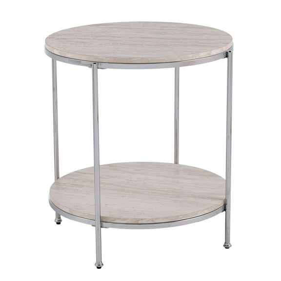 Southern Enterprises 24.25" Silver and White Contemporary Round End Table