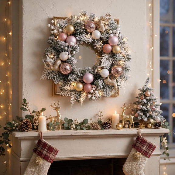 24 in Pink Flocked Prelit Christmas Wreaths for Front Door