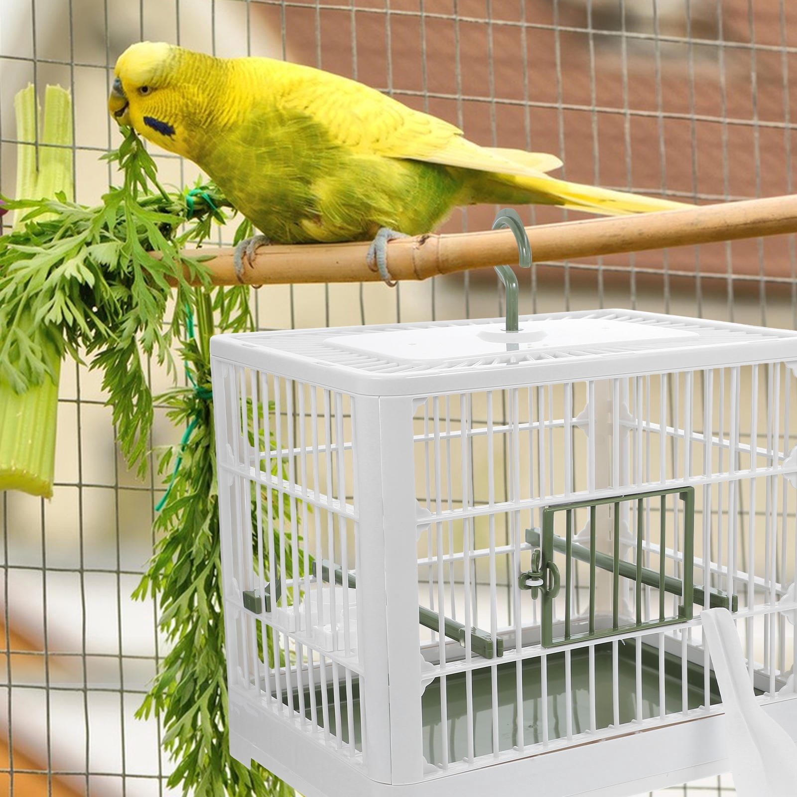COMPUKAS Foldable Portable Travel Cage with Stand, ABS Material Parakeet Carrier for Birds and Small Pets