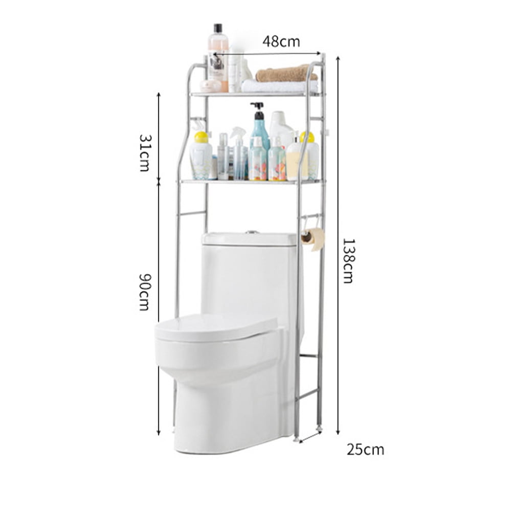 Over The Toilet Storage, Space Saver Metal Bathroom Shelves Organizer Rack With Removable Towel Hooks, Paper Holder, for Bathroom Restroom Laundry