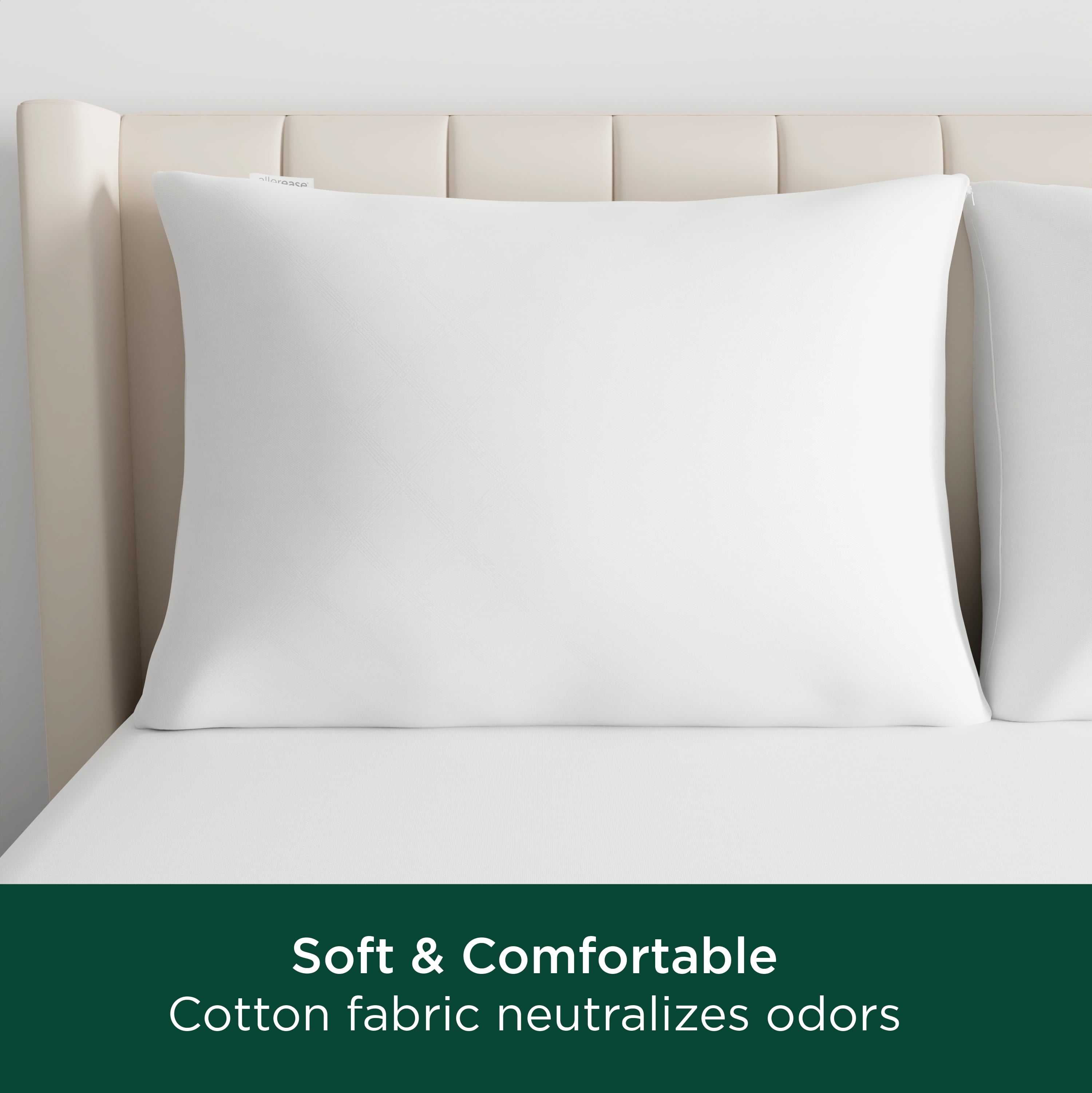 AllerEase Cotton Fresh Allergy Pillow Cover Protector, Jumbo, White- Zippered 4-Pack