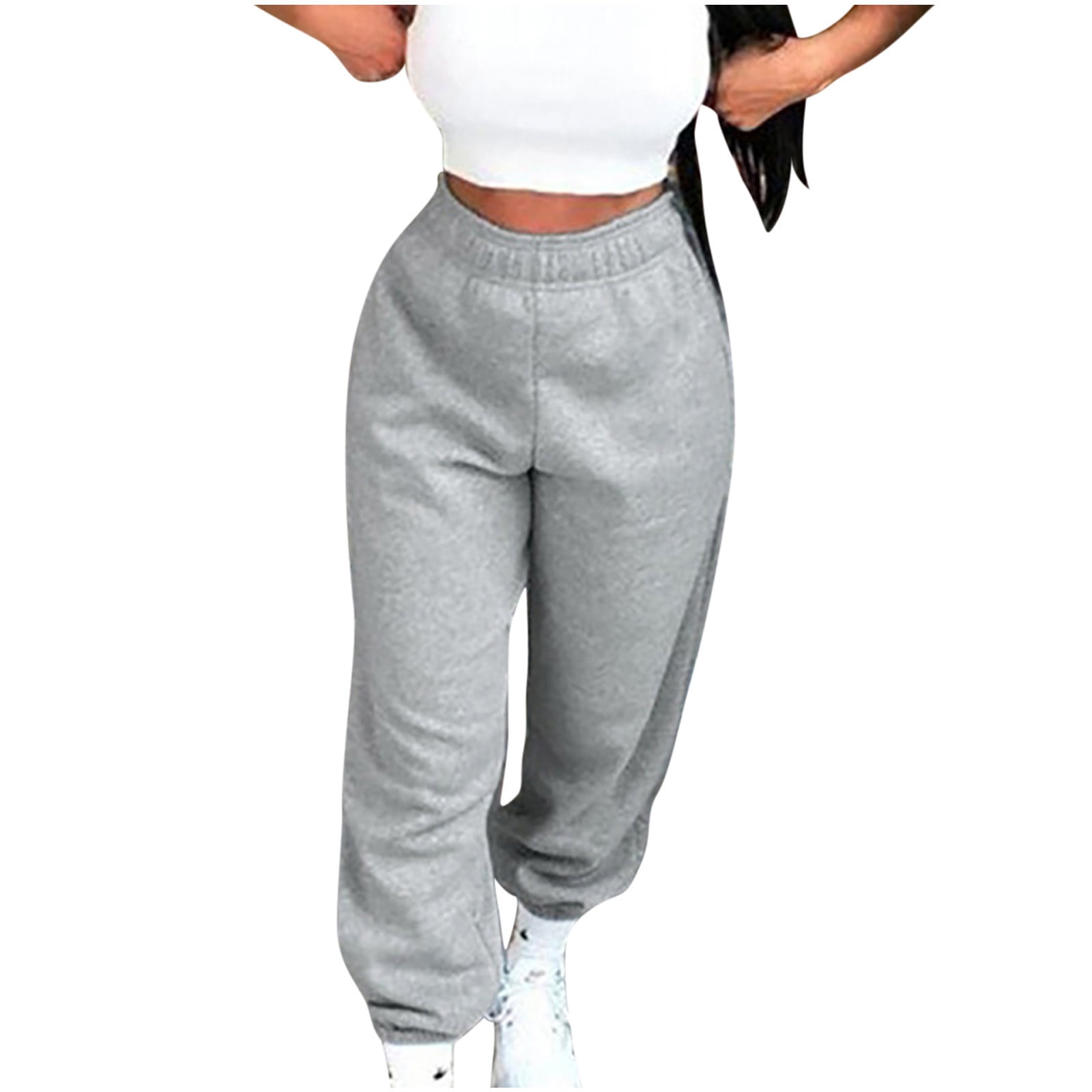 SBYOJLPB Women's Plus Size Pants Thicken Fashion Casual Pocket High Waist  Sweatpants for Women Pants Trousers Reduced Price Gray 10(XL) 