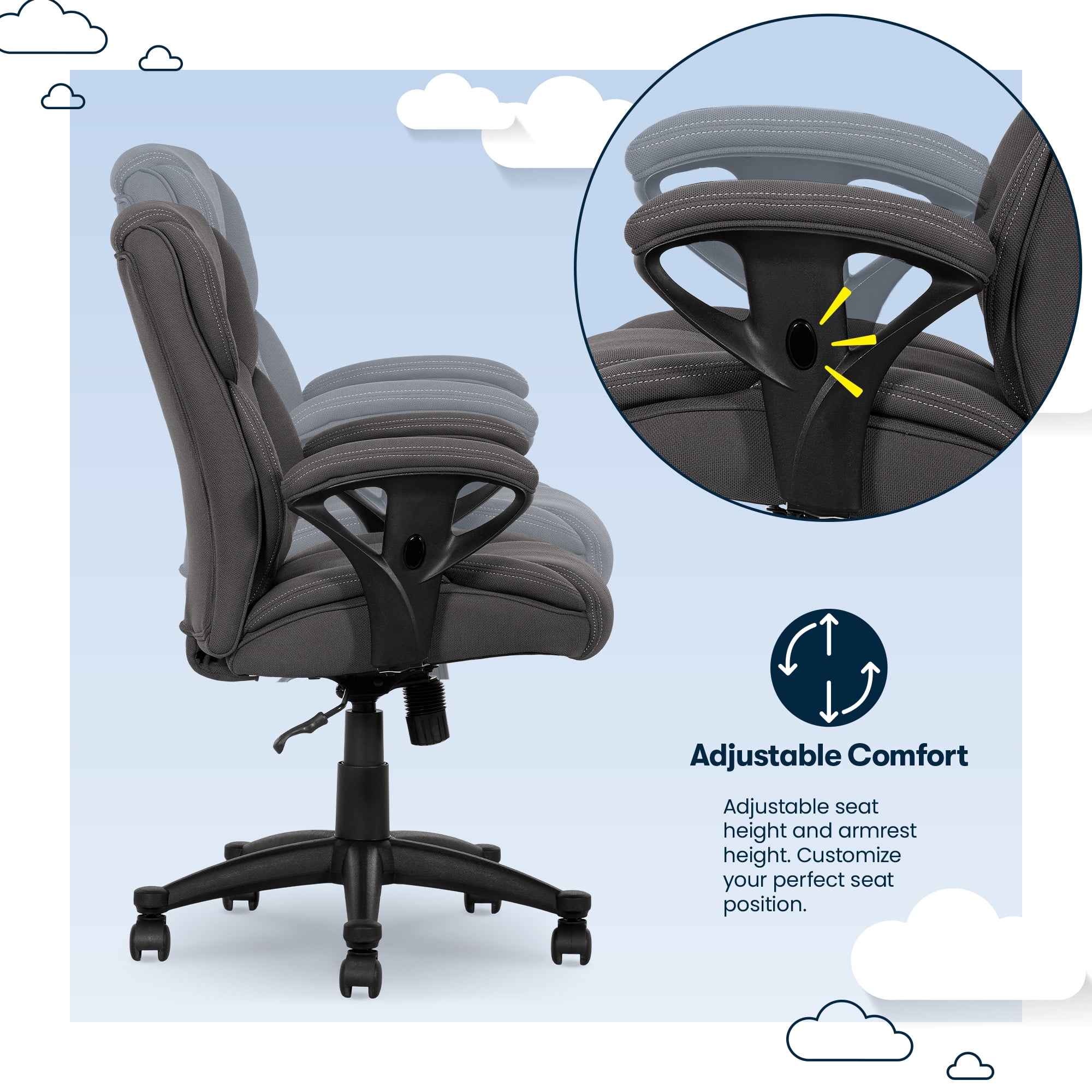 Serta Commercial Grade Task Office Chair, Supports up to 300 lbs., Dark Gray