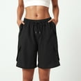 thumbnail image 2 of vigerkar Womens Casual Loose Elastic Drawstring Summer Beach Bermuda Quick Dry Pocketed Cargo Shorts Black, L, 2 of 9