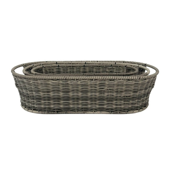 Rattan Storage Baskets - Ellipse Woven Baskets Set of 3 for Bathroom & Living Room with Wicker Decoration Handmade Cosmetics Storage Basket