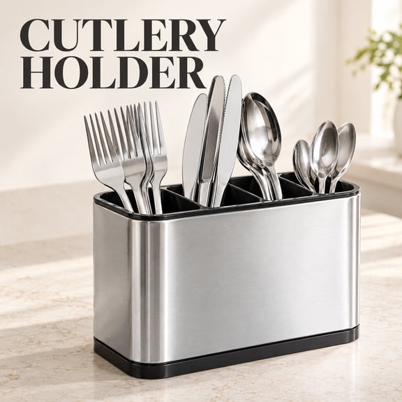 OZERA 4 Compartments Silverware Caddy, Countertop Cutlery Organizer Holder for Fork Knife Spoon Flatware Storage