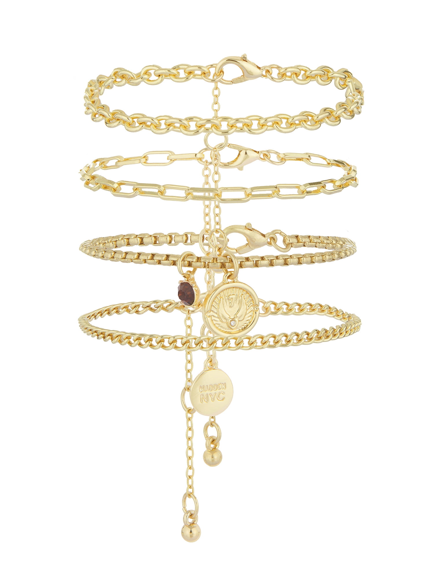 Madden NYC Women's Fashion Gold-Tone Coin Charm Bracelet 4-Piece Set