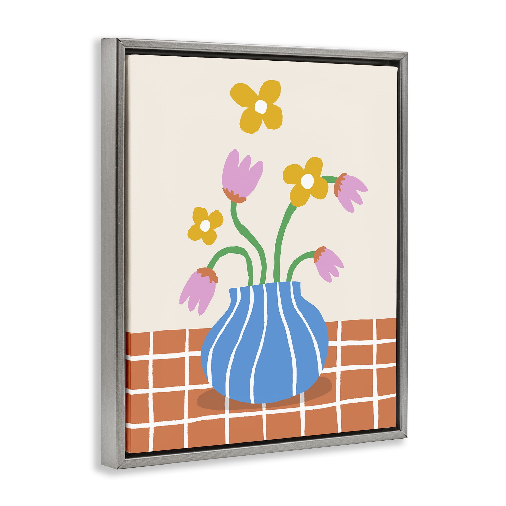 Stupell Industries Whimsical Flower Market Plants & Flowers Painting Gray Floater Framed Canvas Art Print Wall Art, 17 x 21