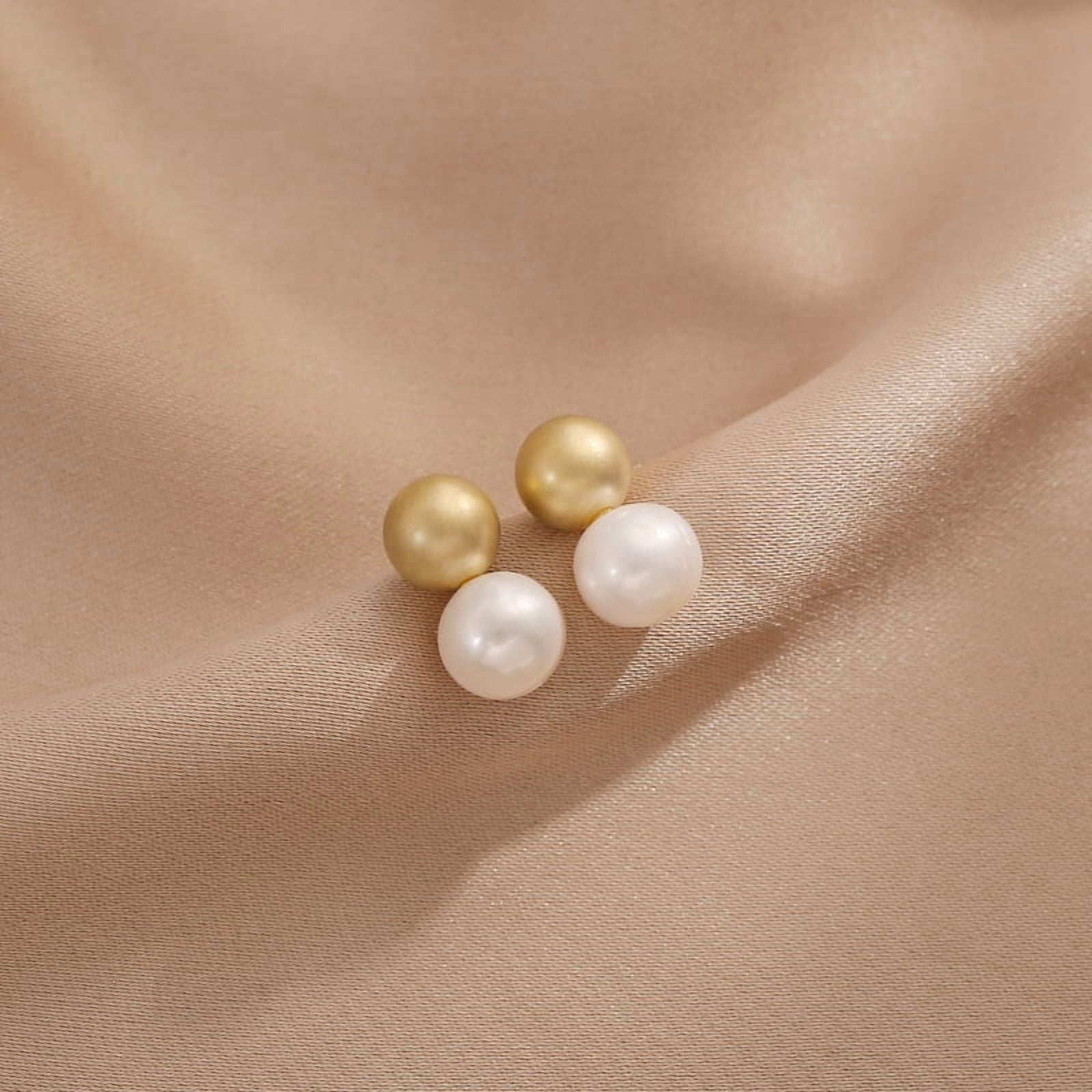 Baroque Pearl Earrings Double Balls Stud Earrings 2 Pearl Fashionable Elegant Earrings for Wedding Gift  for Women