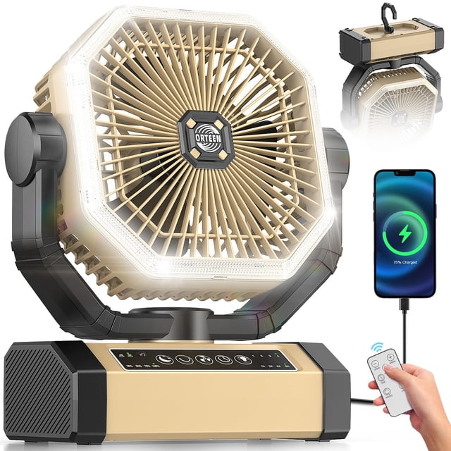 Ventilador de camping Orteen recargable de 23 cm con batería de 20000 mAh